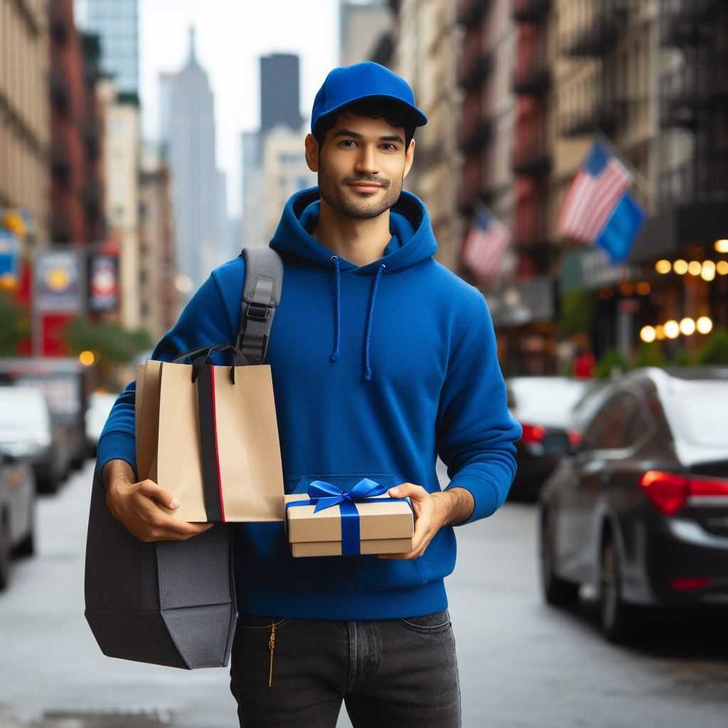 Man delivering 2 gifts in NYC
