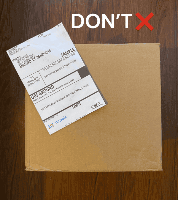 Sample of a misplaced shipping label 2