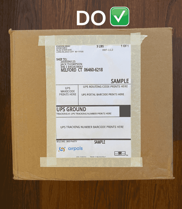 Sample of a well-placed shipping label
