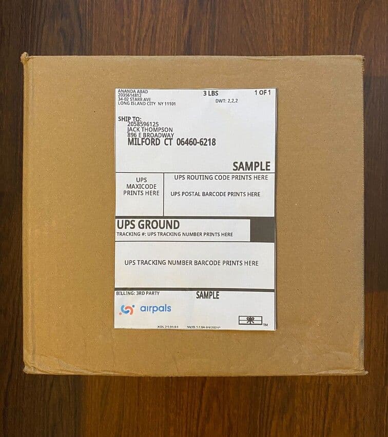 Sample of how a shipping label should be placed on a package
