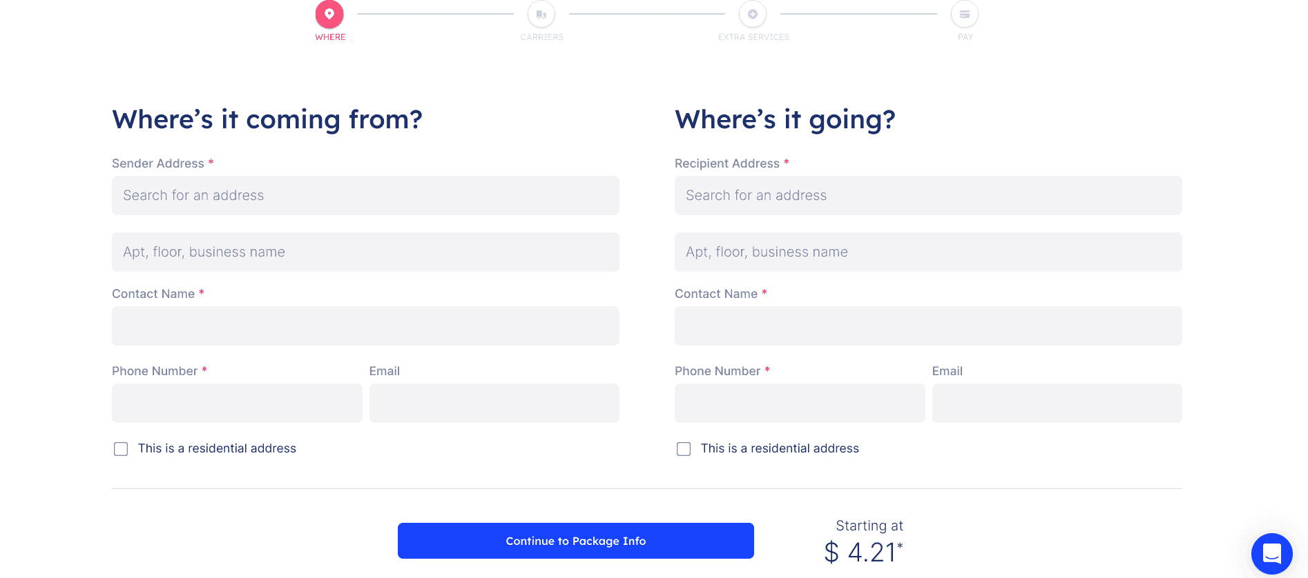 Airpals website locations for creating a shipping label