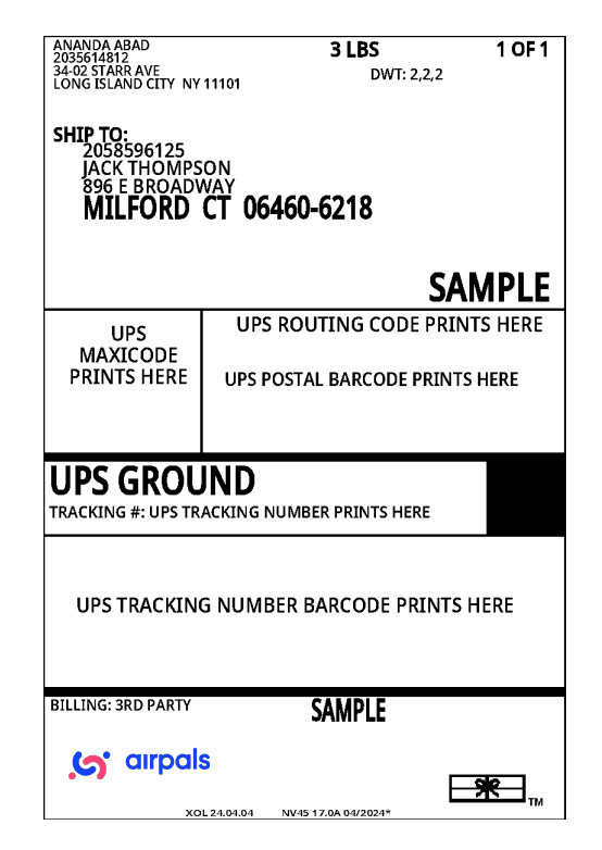 shipping label sample